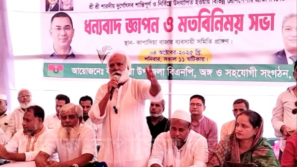 কাপাসিয়ায় শান্তিপূর্ণ দুর্গোৎসব পরবর্তী সনাতন ধর্মাবলম্বী, ব্যবসায়ী, সাংবাদিক সহ বিভিন্ন শ্রেণি পেশার প্রতিনিধিদের সাথে বিএনপির মতবিনিময় সভা